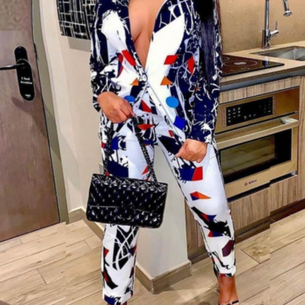 Patchwork Two Piece Pants Set